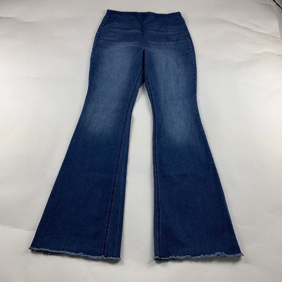 Knox Rose Pants - LONG Knox Rose Dark Wash Stretch Denim High Rise Pull On Flare Jeans M